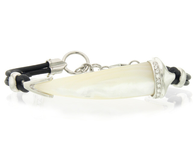 18K White Gold Horn Mother of Pearl & Diamond Bracelet
