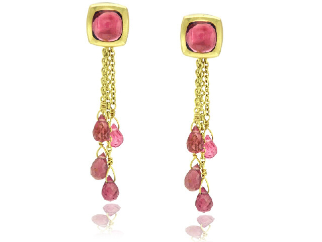 14K Yellow Gold Pink Tourmaline Earrings