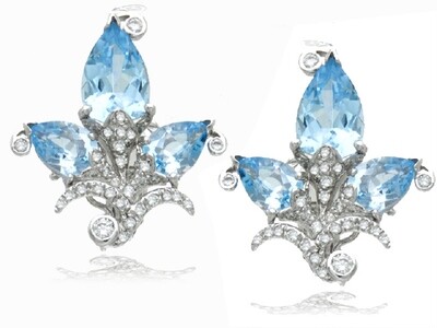 18K White Gold Blue Topaz and Diamond Button Earrings