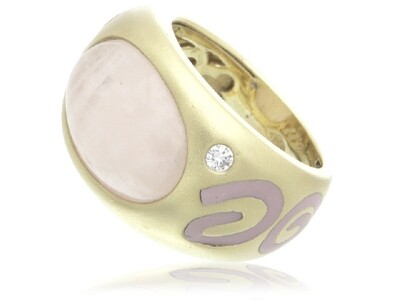 Cabochon Pink Quartz and Diamond Ring