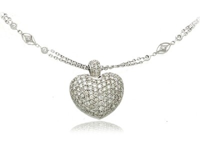 18K W/G LARGE DIAMOND 3.09CT HEART PENDANT