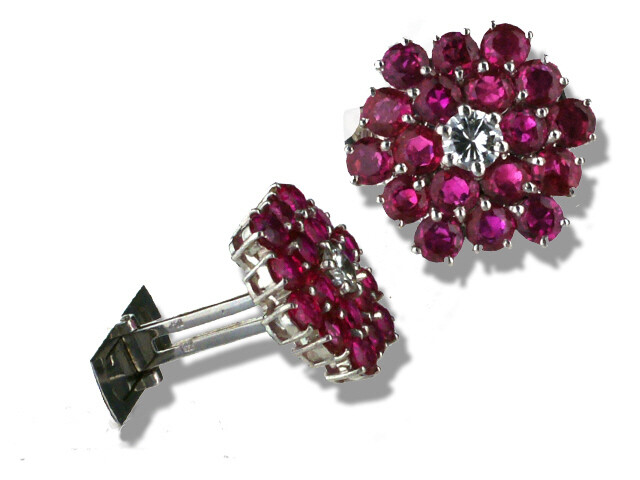 18K W/G RUBY & DIAMOND CUFFLINKS