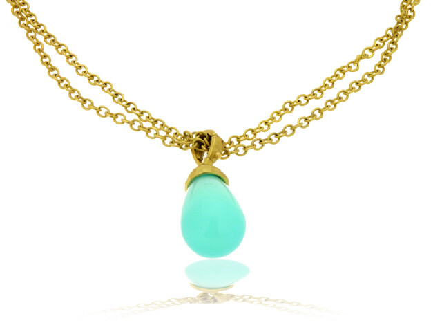 14K Y/G GREEN CHALCEDONY DROP PENDANT