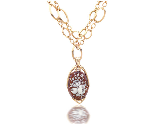 18K R/G LG. CAMEO FLOWER PENDANT