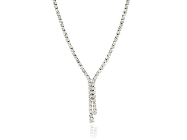 18K White Gold Lariat Y Drop Diamond Necklace