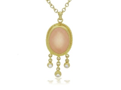 24KY DIA..17CT PINK CHALCEDONY NECKLACE