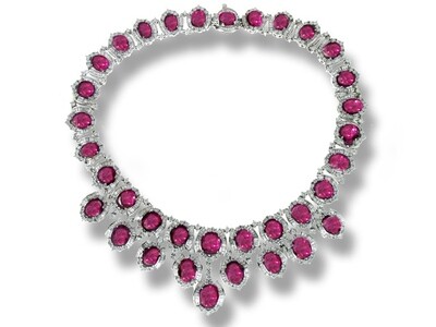 18K White Gold Composite Ruby Diamond Necklace