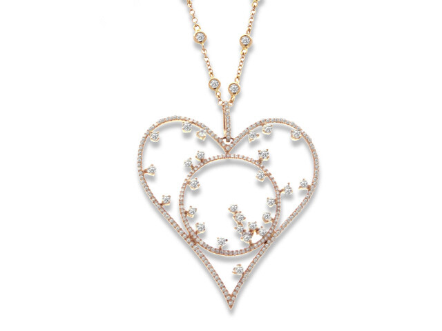 18K R/G CIRCLE HEART DIAMOND PENDANT