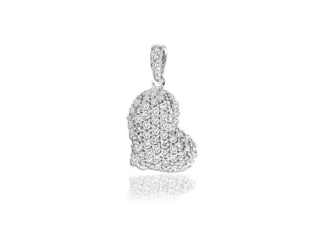 18K W/G SIDEWAY HEART PENDANT 97BR=0.90CTS