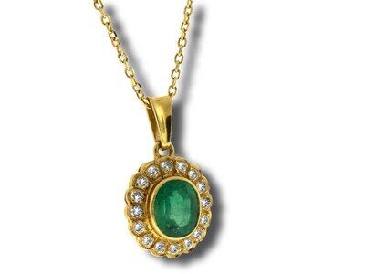18K Yellow Gold Emerald and Diamond Pendant