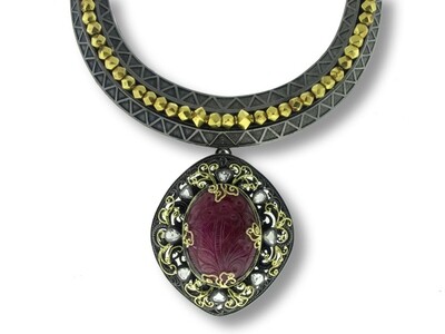 Carved Ruby and Diamond Pendant