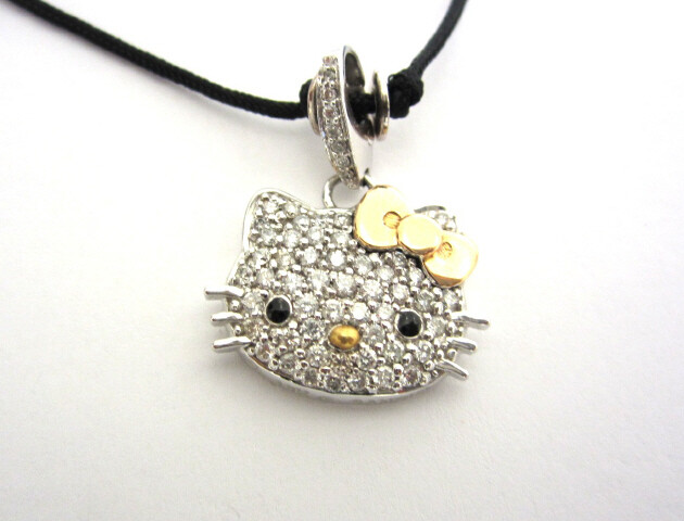 Estate Hello Kitty Diamond Pendant with black cord