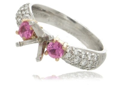 Pink Sapphire and Diamond Semi-Mount Ring