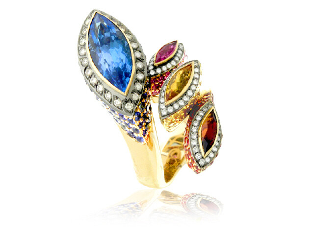 18K ROSE GOLD MULTI COLOR STONE RING
