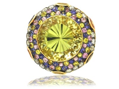 18K YG LARGE SCAPOLITE MULTI COLOR SAPPHIRE RING