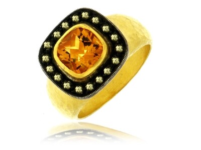 Yellow Gold Citrine and Yellow Sapphires Ring