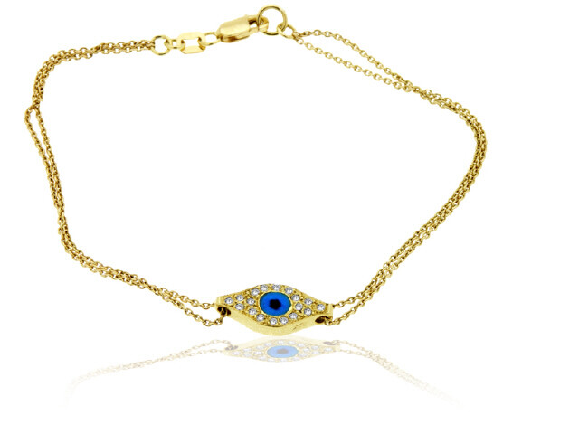 18K Y/G DIAMOND LGT BLUE EVIL EYE BRACELET