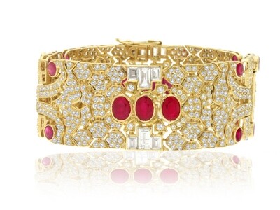 18K Yellow Gold Ruby and Diamond Bracelet