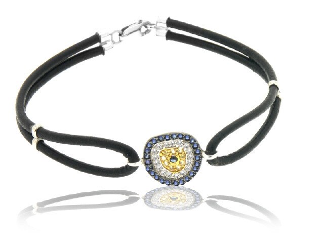 18K Yellow Gold Diamond Sapphire Evil Eye Bracelet