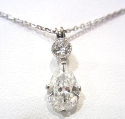 Pear Shape Diamond and Platinum Pendant