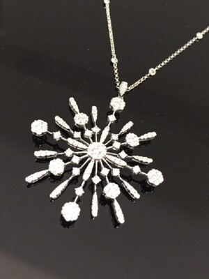 18K White Gold Snowflake Diamond Pendant and Chain