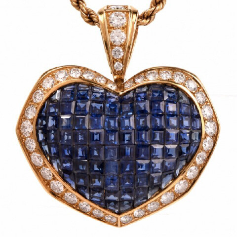 18K Yellow Gold Invisible set Diamond and Sapphire Pen