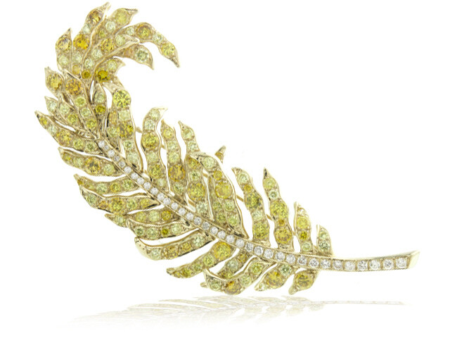 18K Yellow Gold Fancy Yellow and White Diamond Pin