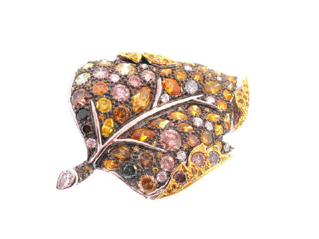 18K White Gold Fancy Color and White Diamond Pin