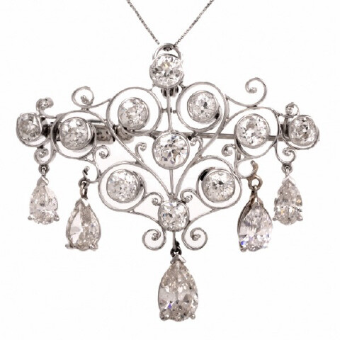 Platinum and Diamond Brooch Pendant with 7.5cts
