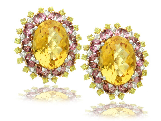 Estate Citrine, Sapphire, Tourmaline and Diamond Earrings