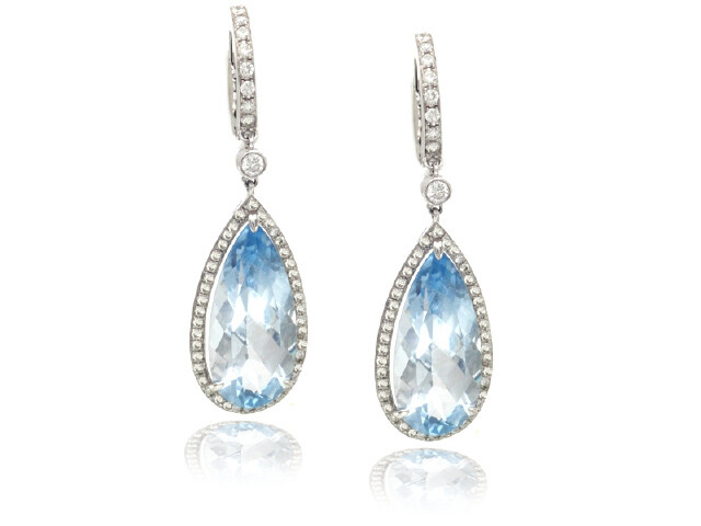 18K WHITE GOLD DIA. BLUE TOPAZ EARRINGS