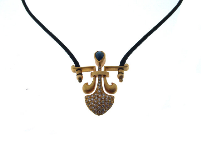 18K Yellow Gold Sapphire & Diamond Necklace