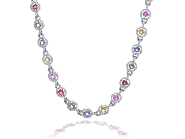 18KW DIA.3.81CT COLS.11.64CT NECKLACE