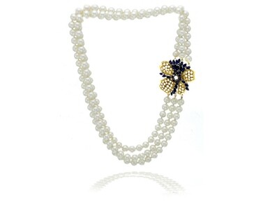 18KY PEARLS DIA.3.38CT SAPH.5.26CT FASHION NECKLACE