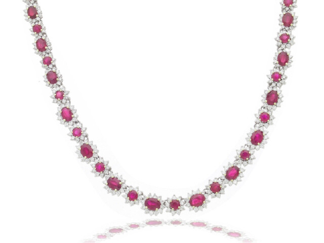 PLATINUM RUBIES. 44.85CT DIA.16.13CT NECKLACE