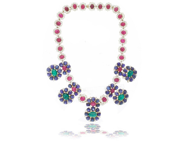 18K YELLOW GOLD GEMSTONE DIAMOND NECKLACE