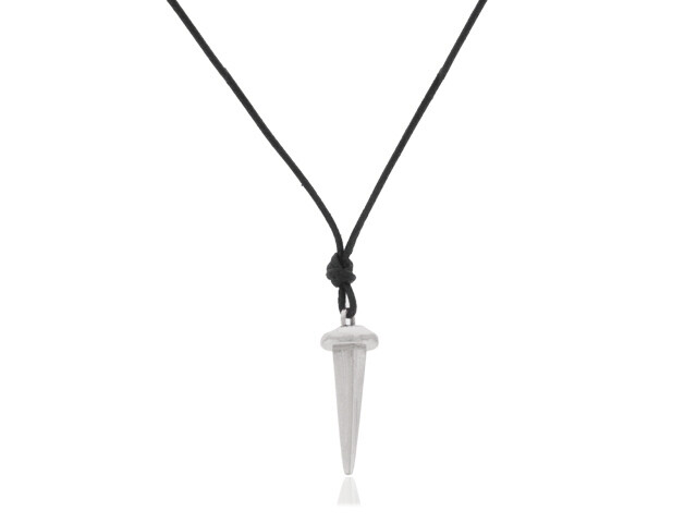 18k w/g nail head & leather necklace