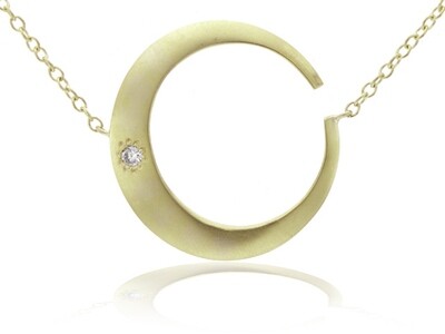 14K Y/G Diamond .06ct Moon Necklace