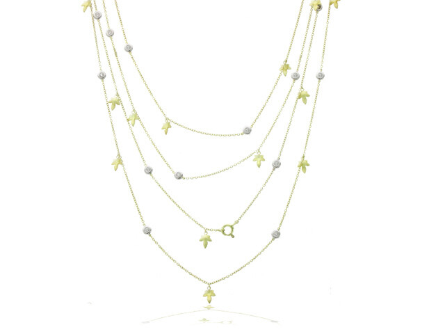 14k y/g 52" leaf necklace w/ .45ct Dia Bezel
