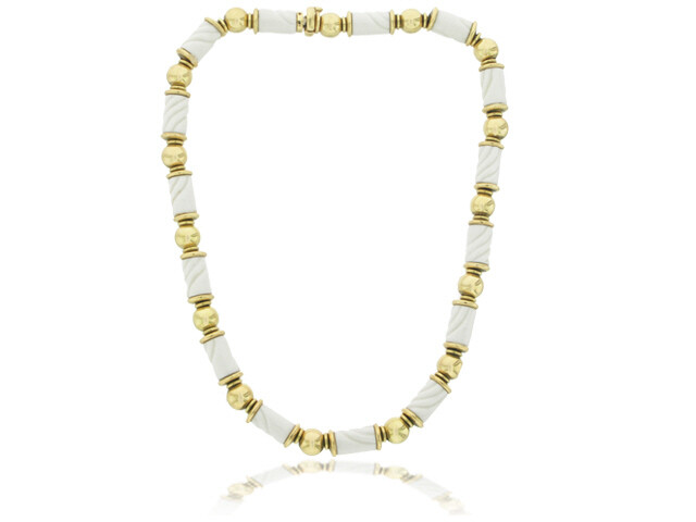 18k y/g Bulgari Neck. w/ White Ceramic