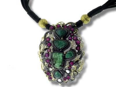 Emerald Ruby and Diamond Pin/Pendant