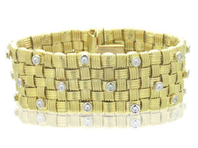 14K Yellow Gold Diamond Weave Design Bracelet