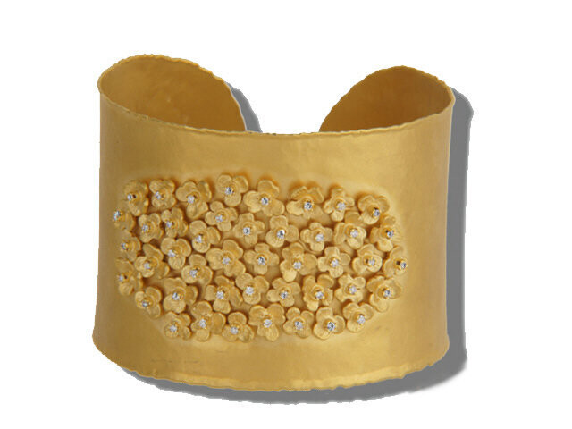 14K Yellow Gold Diamond Flower Cuff