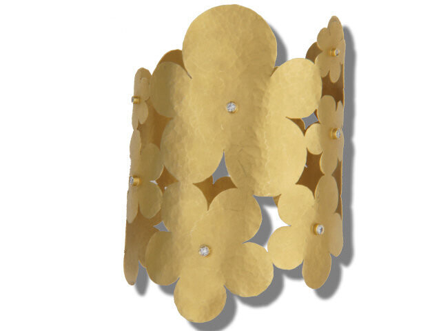 14K Yellow Gold Diamond Multi Flower Cuff