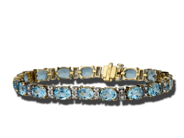 14K Yellow Gold Blue Topaz and Diamond Bracelet