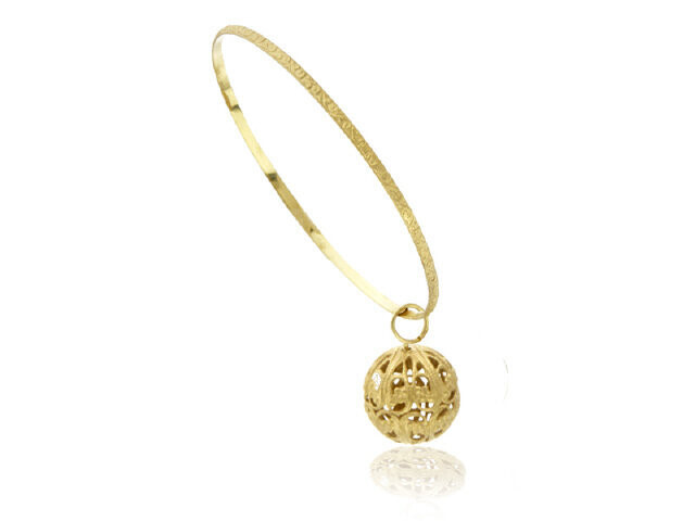14K Yellow Gold Bangle with Ball Charm