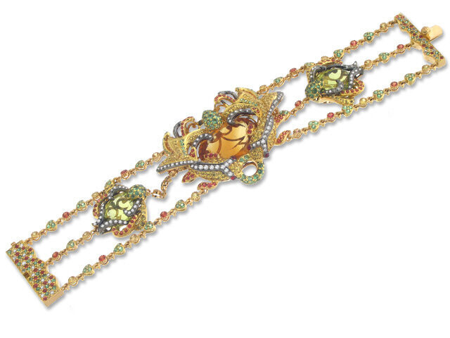 18K ROSE GOLD DIAMOND & COLOR STONE FISH BRACELET