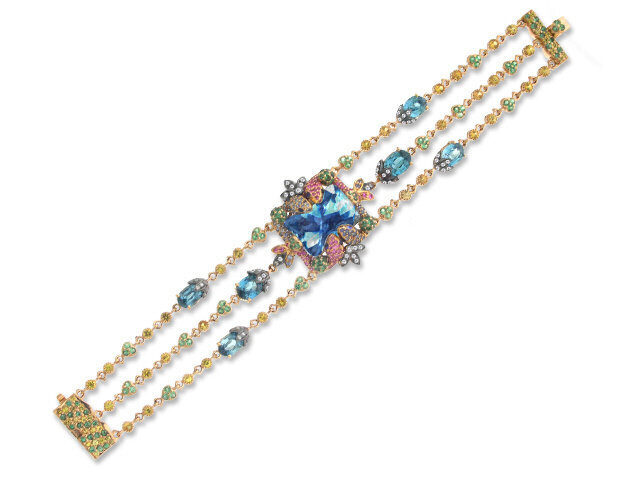 18K ROSE GOLD DIAMOND & COLORED STONE BRACELET