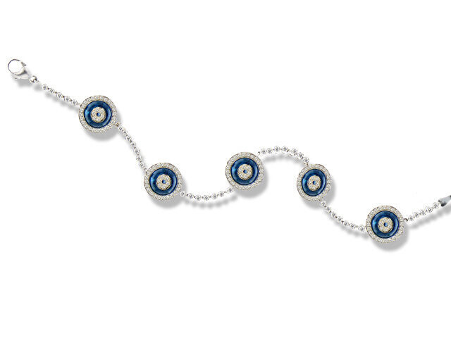 18K White Gold Blue Topaz and Diamond Bracelet