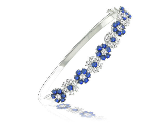 18K White Gold Blue Sapphire and Diamond Bangle